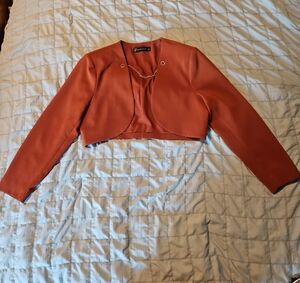 New York & Company Rust Bolero Jacket with Gold Chain Accent Size L
